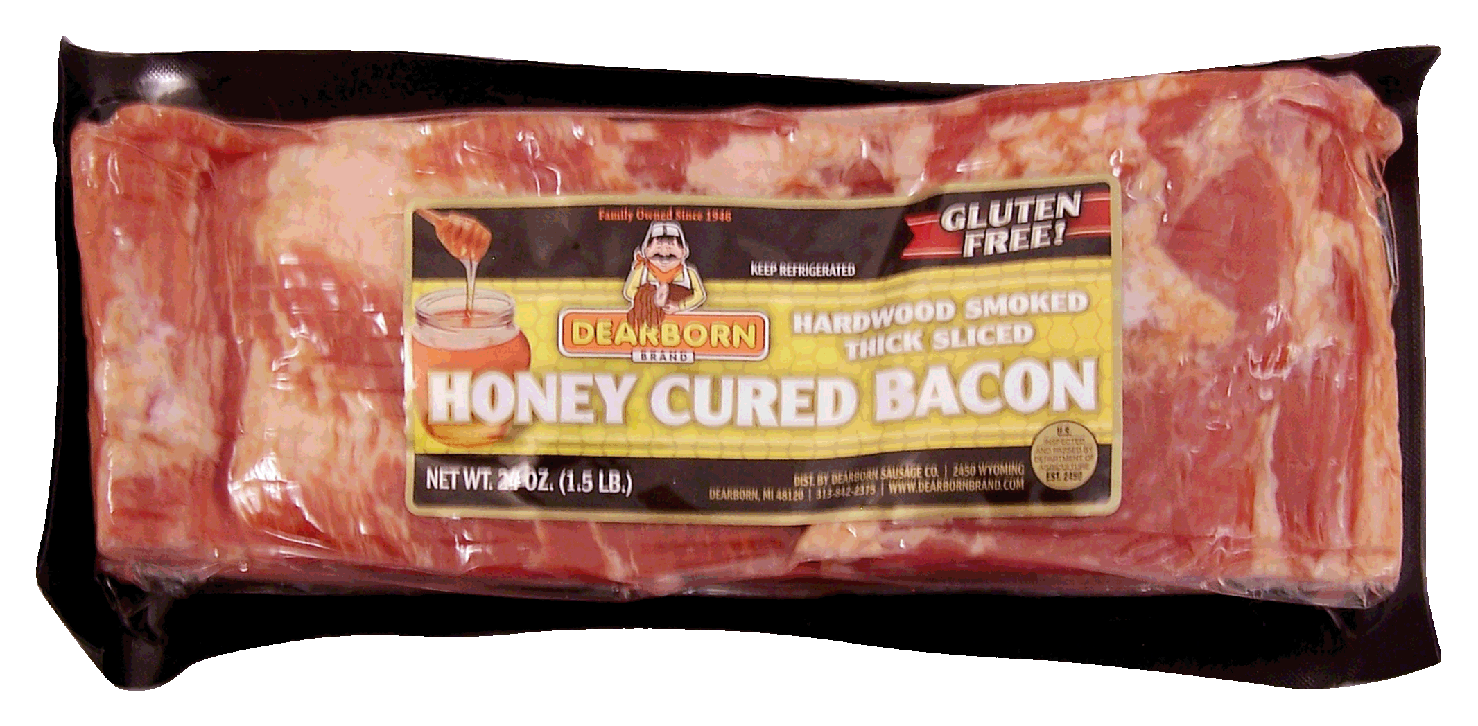 Dearborn  hardwood smoked thick sliced honey cured bacon, gluten free Full-Size Picture